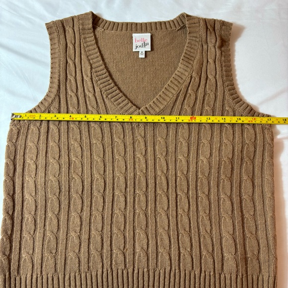 Belle du Jour Sweater Vest Cable Knit Sleeveless V-Neck Brown Size Medium - Picture 8 of 10